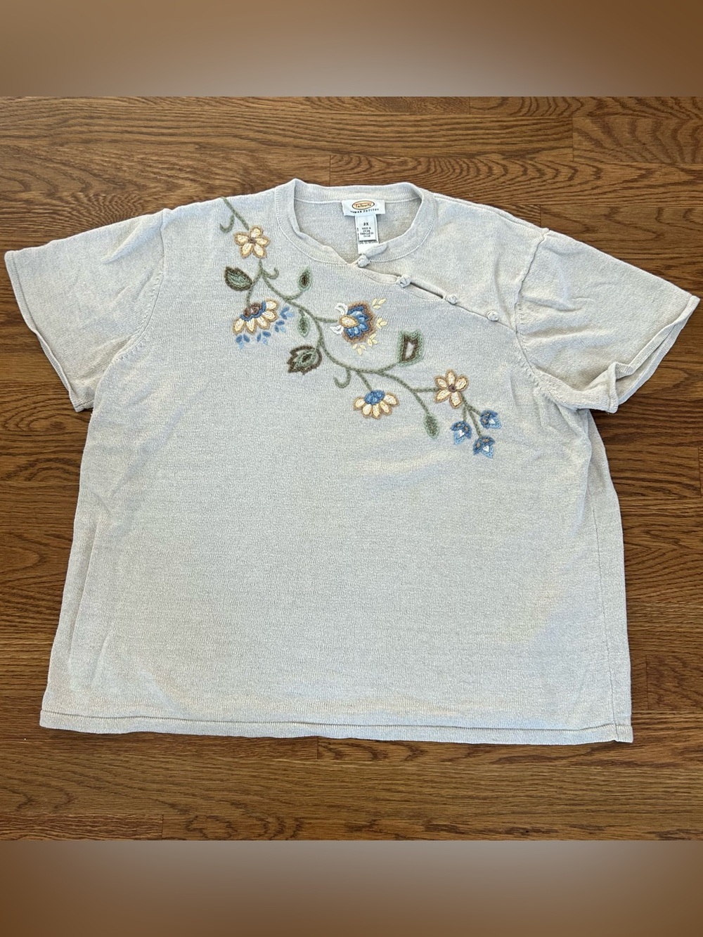 Vintage Talbots Woman Petites 2X Linen Cotton Embroidered Sweater